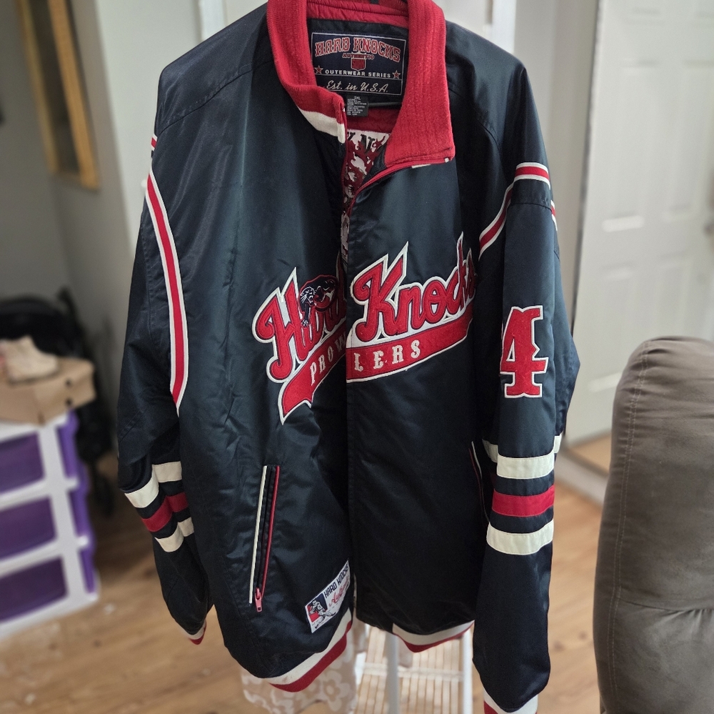 Red and Blue Varsity Bomber Jacket with Classic Design